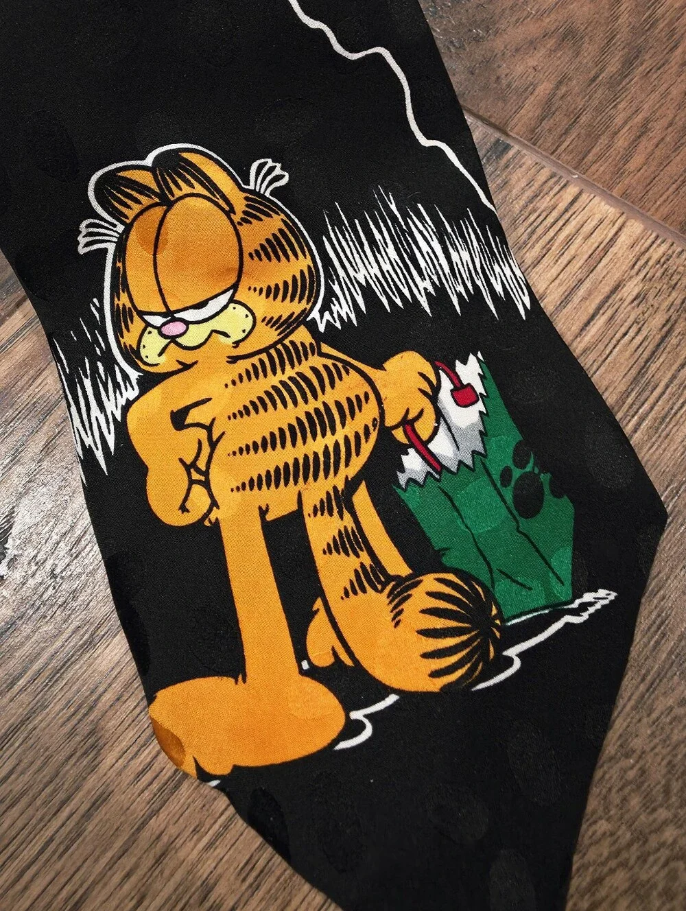 Vintage Garfield Black Tie Silk with Halloween Theme